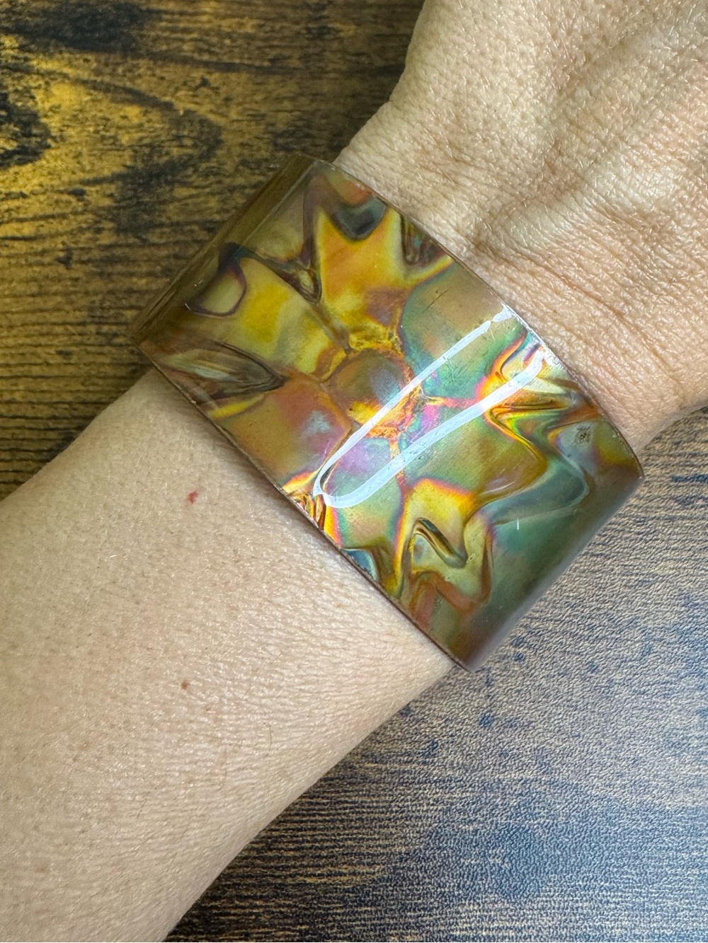 Flame Painted Copper Cuff Bracelet - Multi-Colour Floral Abstract Modernist